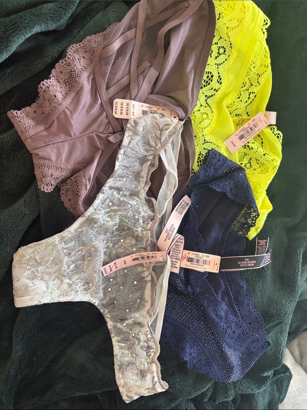 Victoria's Secret Kids Lace Bikini Bottoms - Neon Yellow, Navy, Brown, Cream